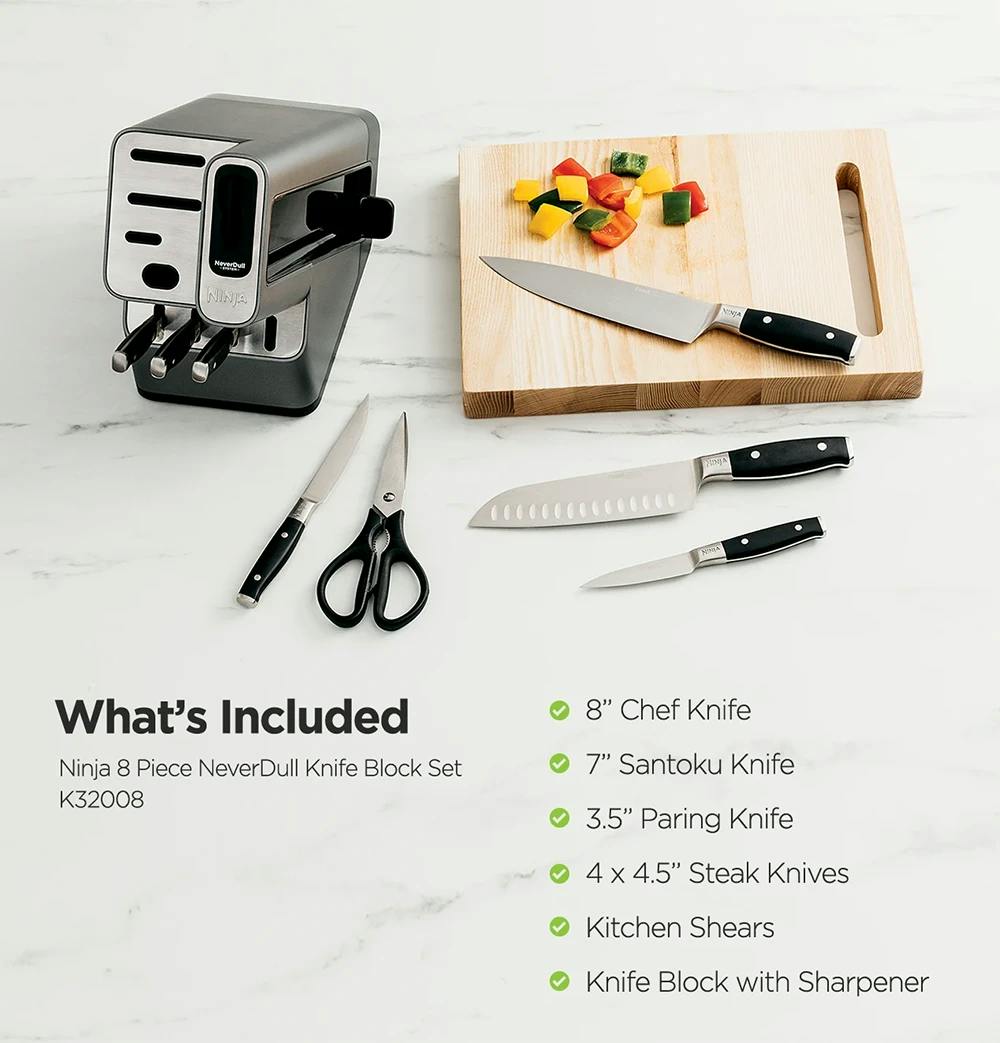 Ninja Foodi NeverDull Premium 8Pc Knife Block Set with Sharpener, Ninja  Multi-Cookers