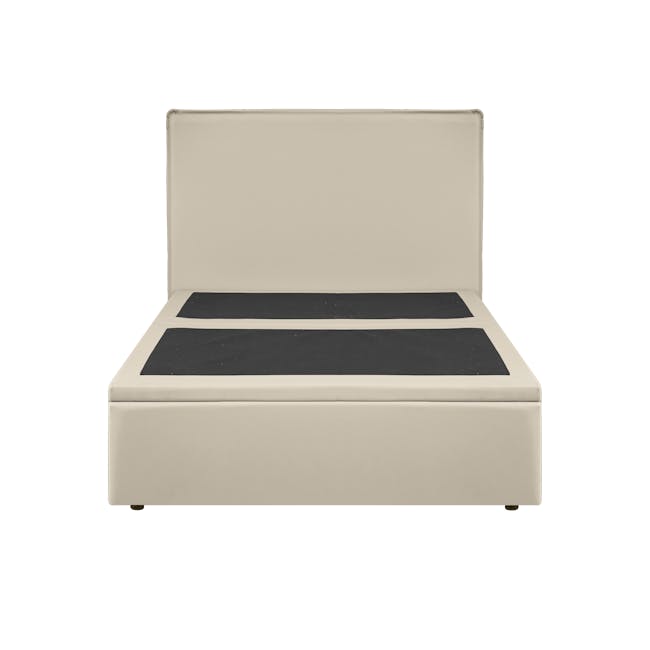 Arthur Super Single Storage Bed - Ivory (Faux Leather) - 2 - Beige sofa with black cushions, minimalist design, clean lines