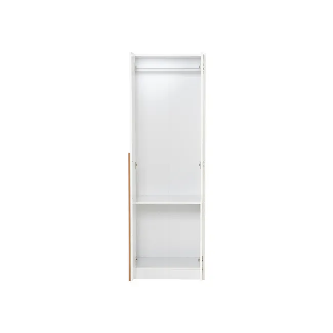 Miah 2 Door Wardrobe - Natural, White - 3 - White open wardrobe, minimalist design, empty shelves, clean lines, simple
