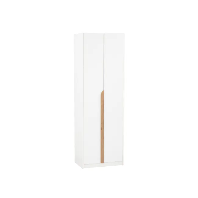 Miah 2 Door Wardrobe - Natural, White - 9 - White minimalist cabinet with wooden handle, sleek design, modern aesthetic