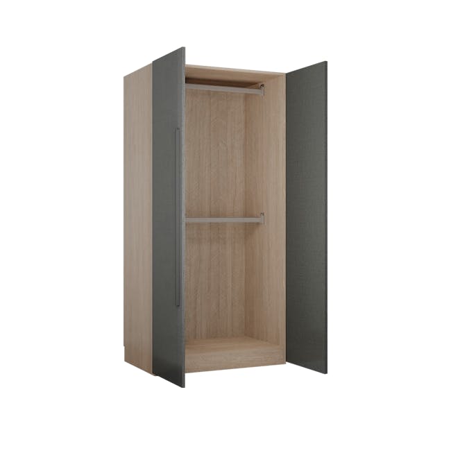 Lucca 2 Door Wardrobe 1 - Graphite Linen, Herringbone Oak - 2