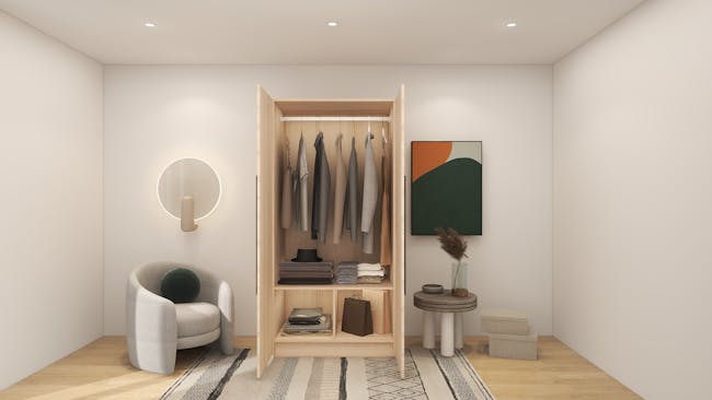 Lucca 2 Door Wardrobe 1 - Graphite Linen, Herringbone Oak - 6