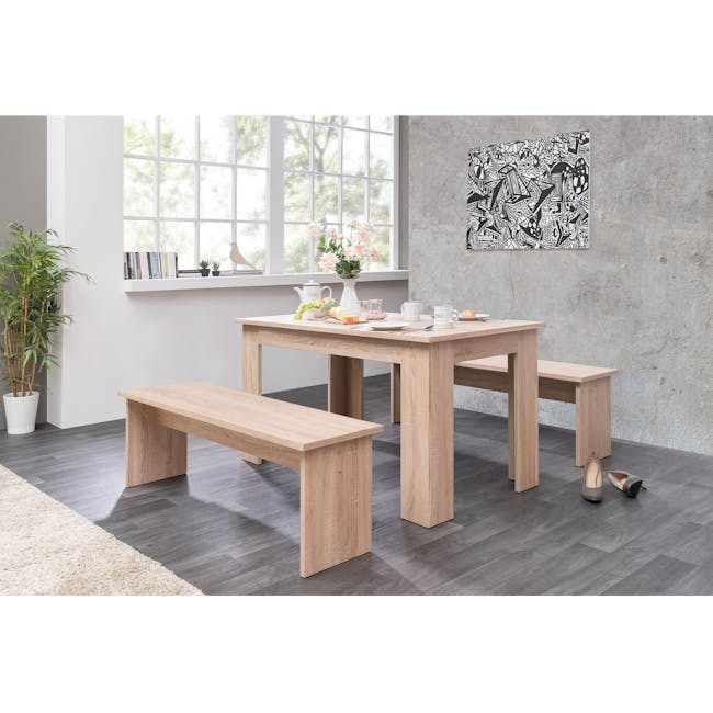 Mila Dining Set - 1.4m Table and 2 Benches - 1