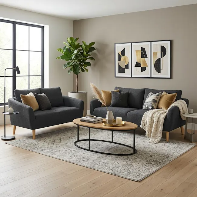 Hana 3 Seater Sofa with Hana 2 Seater Sofa - Charcoal - 4