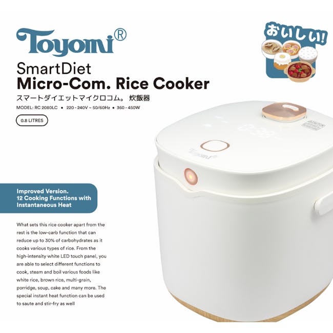 TOYOMI 0.8L SmartDiet Micro-Com. Rice Cooker RC 2080LC - White - 1