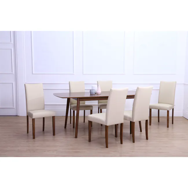 Harold Extendable Dining Table 1.2m-1.5m in Cocoa with 4 Dahlia Dining Chairs in Taupe - 2 - Cream upholstered dining