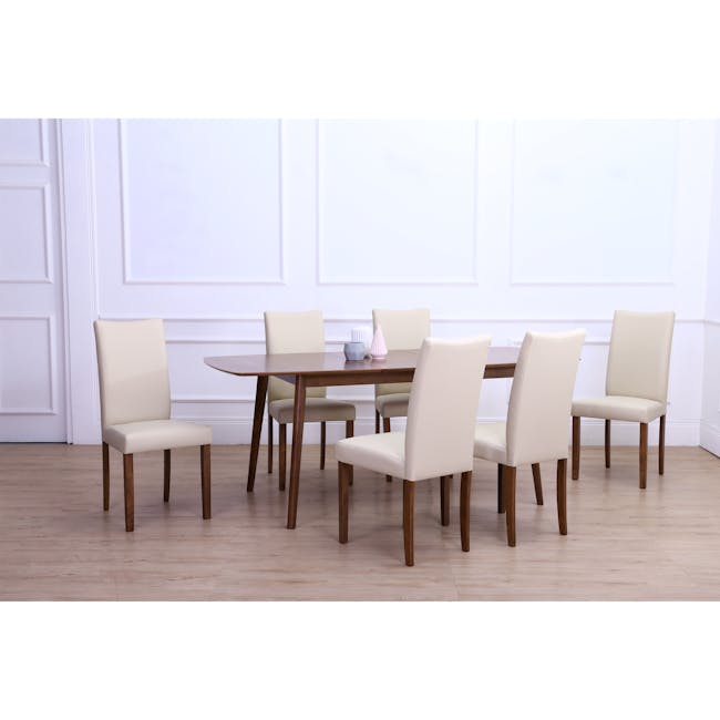 Harold Extendable Dining Table 1.2m-1.5m in Cocoa with 4 Dahlia Dining Chairs in Taupe - 1