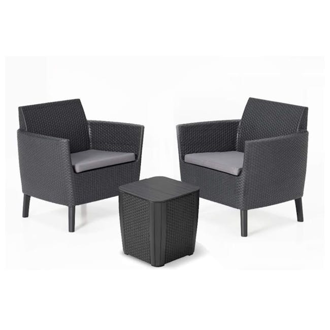 Salemo Balcony Sofa Set - Graphite - 1 - Woven armchair, gray cushioned seat, black wicker furniture, modern outdoor