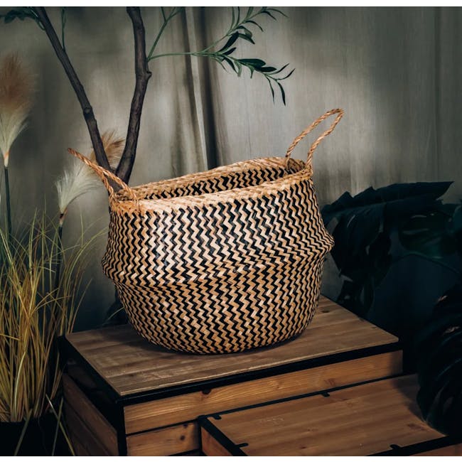 ecoHOUZE Seagrass Plant Basket With Handles - Zigzag (2 Sizes) - 1