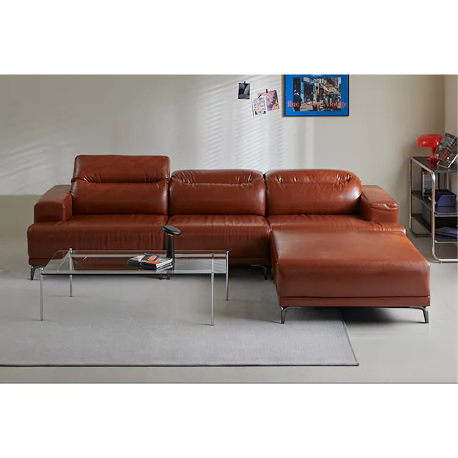 Lorney 3 Seater Sofa with Adjustable Headrest and Ottoman - Camel (Faux Leather) - 8