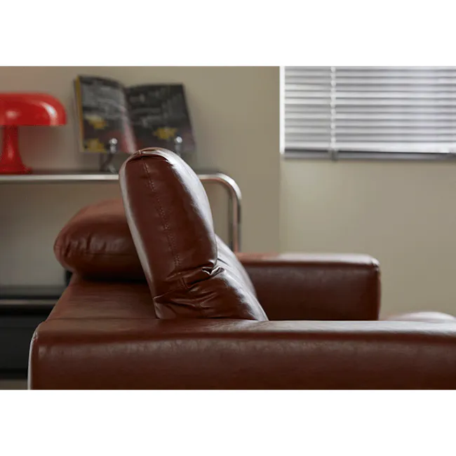 Lorney 3 Seater Sofa with Adjustable Headrest and Ottoman - Camel (Faux Leather) - 19