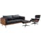 Bentley 3 Seater Sofa in Jet Black (Faux Leather) with Abner Lounge Chair with Ottoman in Black