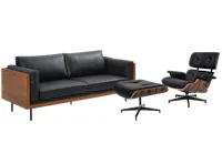 Bentley 3 Seater Sofa in Jet Black (Faux Leather) with Abner Lounge Chair with Ottoman in Black