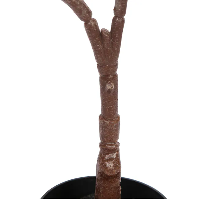 Potted Faux Rubber Fig Plant 70 cm - 2 - Bronze-colored, twisted, textured, cylindrical, potted plant, black pot, glossy