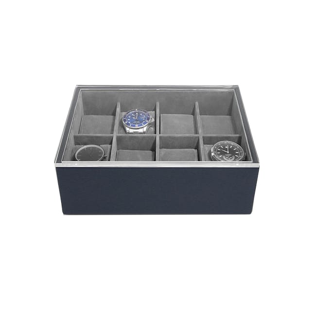 Stackers 8-Piece Watch Box with Acrylic Lid - Navy Blue - 0