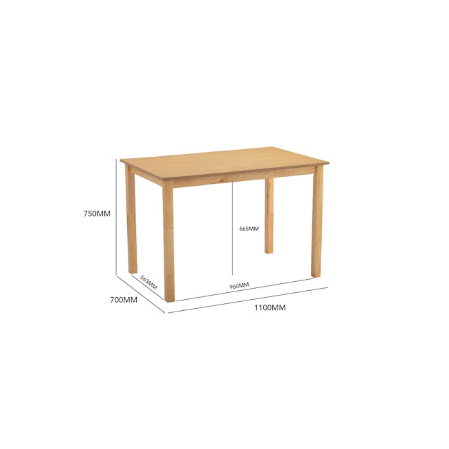 Wald Dining Table 1.1m with 4 Wald Chairs - Natural - 6 - Wooden table, 750mm height, 665mm width, 700mm depth, 1100mm base