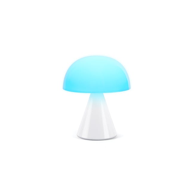 Lexon MINA M Led Lamp - Glossy White - 7 - 3D mushroom light bulb, glowing blue light, modern lighting fixture, abstract