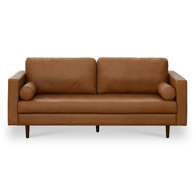 Nolan 3 Seater Sofa - Penny Brown (Premium Aniline Leather) - 1 - Leather sofa, brown upholstery, modern design, comfortable