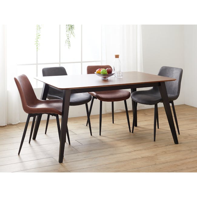 Koa Dining Table 1.5m in Black Ash with Koa Bench 1.4m in Black Ash and 2 Herman Dining Chairs in Elephant Grey - 14
