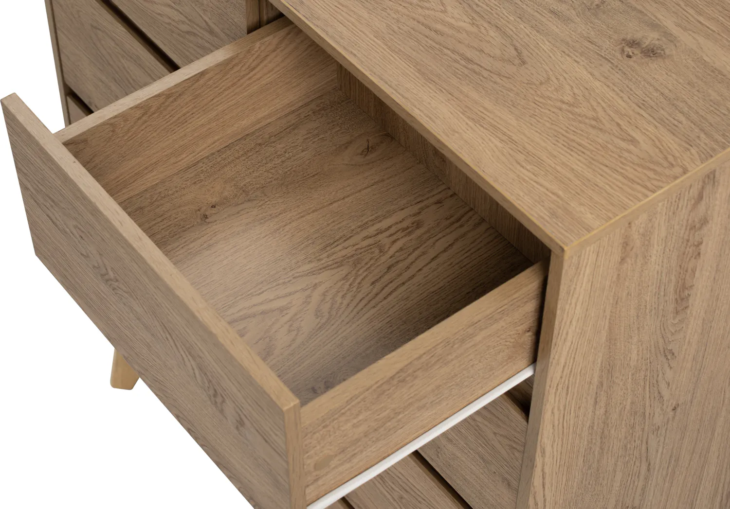 Herschel 5 Drawer Chest 0.9m - Natural - 10 - Wooden drawer with clean lines, minimalist design, natural wood grain, light