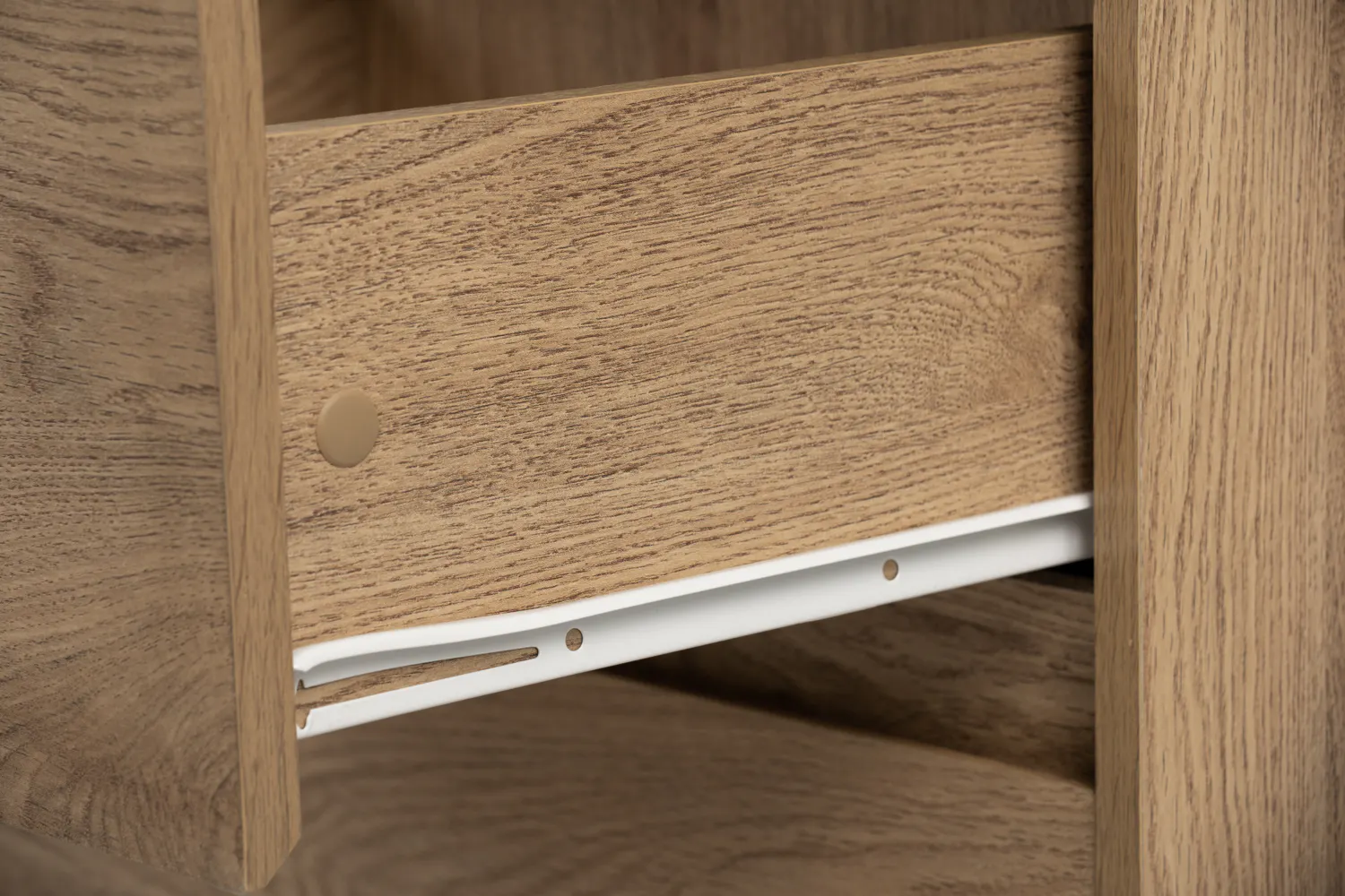 Herschel 5 Drawer Chest 0.9m - Natural - 11 - Wooden drawer with metal hinge, wooden surface texture, wood grain pattern