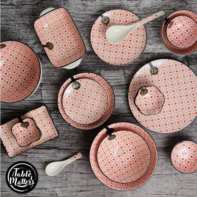 Table Matters Crisscross Red Coupe Plate - 3 - Red and white patterned plates, ceramic dinnerware set, tableware collection