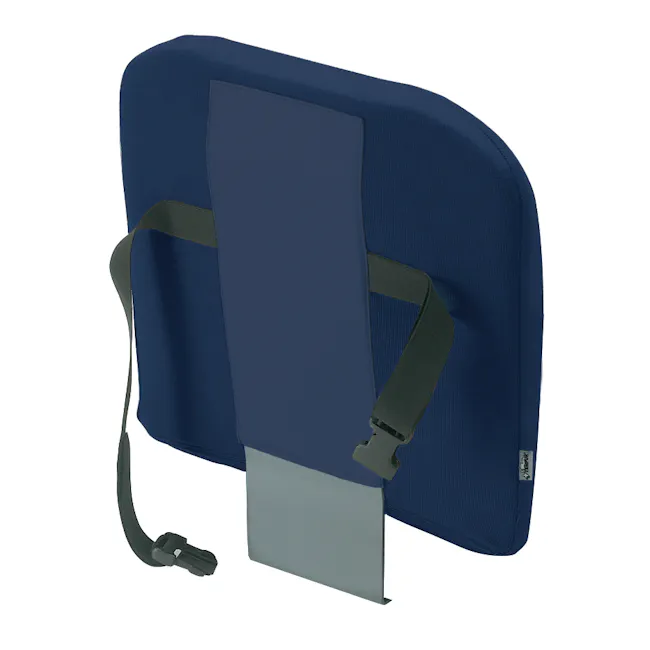 Tempur Lumbar Support - 3 - Blue backpack with green straps, adjustable shoulder strap, padded interior, durable fabric