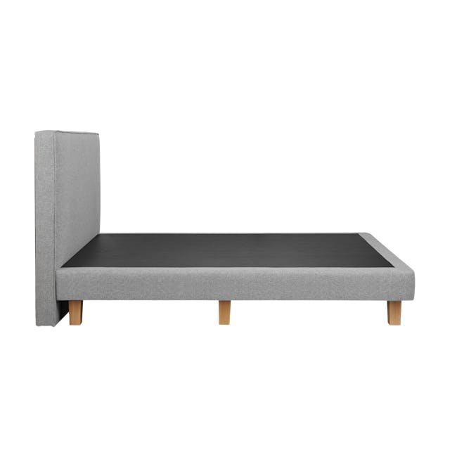 ESSENTIALS Queen Headboard Divan Bed - Oat (Eco Clean Fabric) - 8 - Modern minimalist bed with gray upholstered headboard