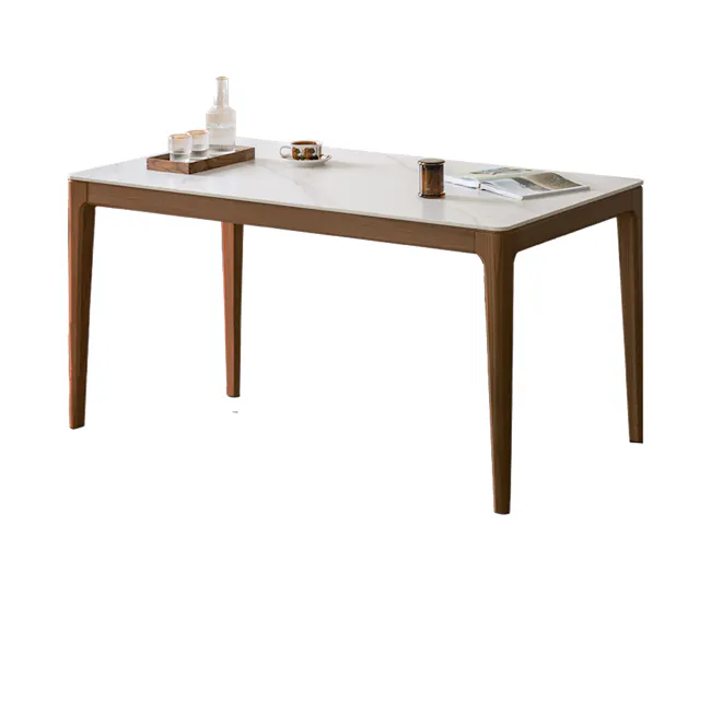 Adelyn Dining Table 1.2m (Sintered Stone) with 4 Solis Chairs in Walnut - 9 - Modern minimalist table, white marble top