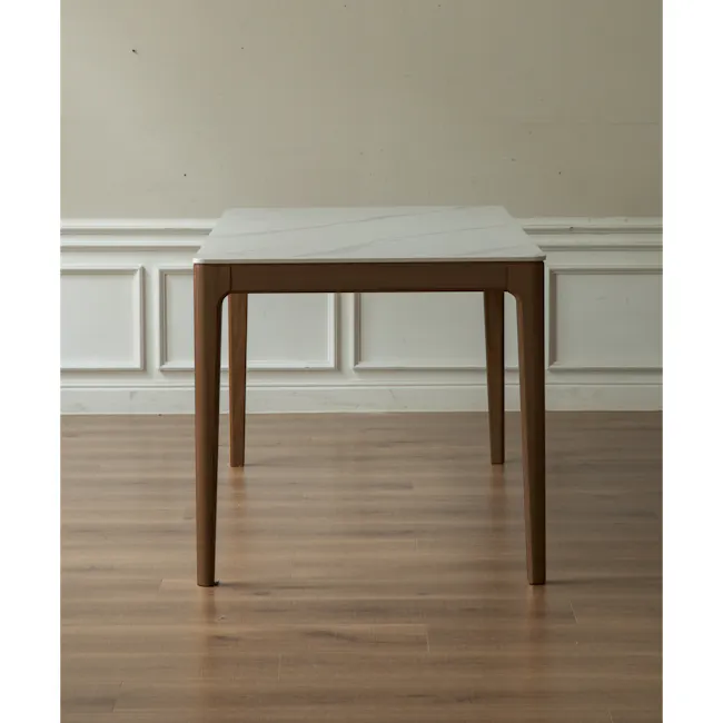 Adelyn Dining Table 1.2m (Sintered Stone) with 4 Solis Chairs in Walnut - 11 - Modern minimalist table, wooden legs, natural