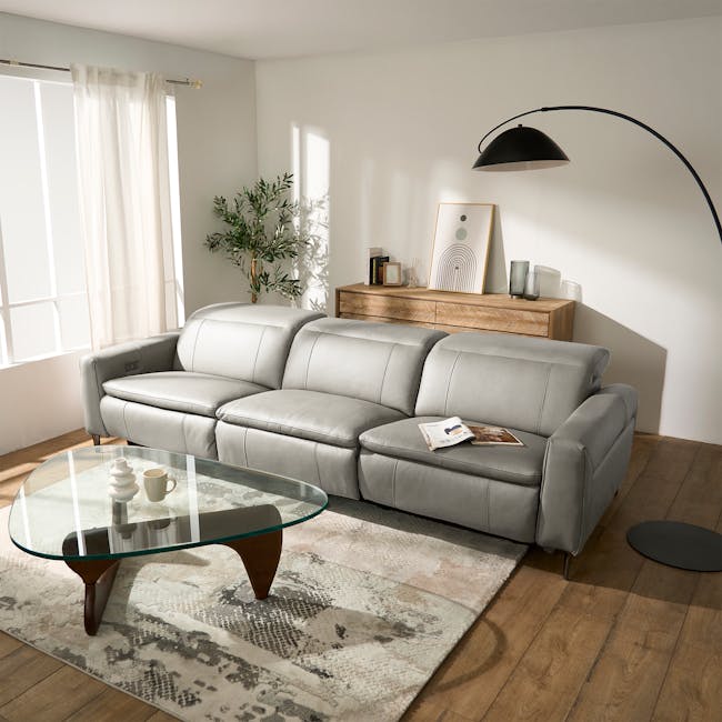 Clyde 4 Seater Power Recliner Sofa - Warm Grey (Top Grain Leather) - Zero Wall - 2