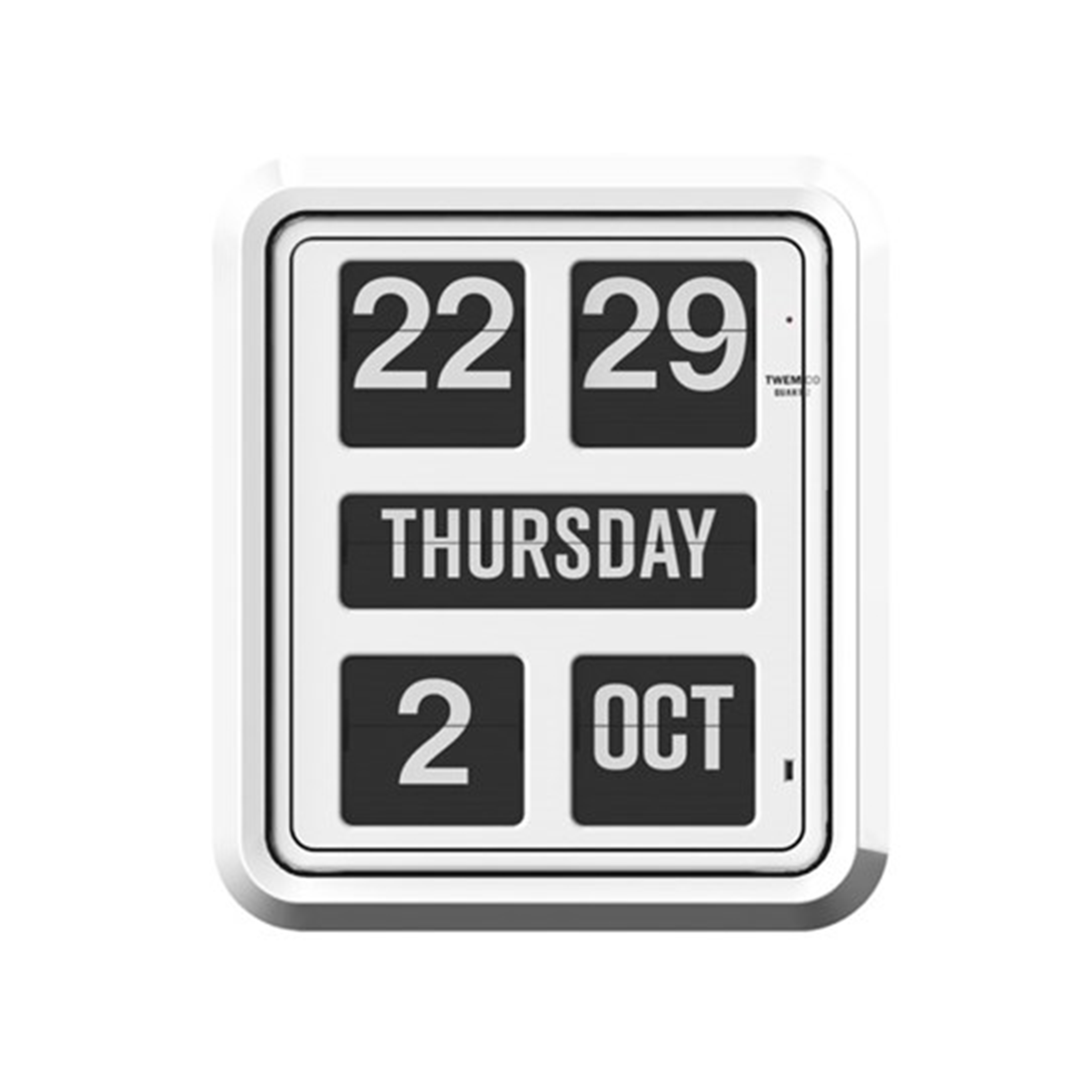 TWEMCO Big Calendar Flip Wall Clock White Case Black Dial, TWEMCO