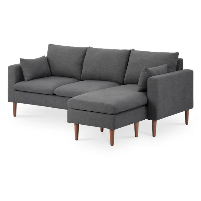 Alicia L-Shaped Sofa - Charcoal Grey - 6 - Grey upholstered sectional sofa, modern design, wooden legs, comfortable seating