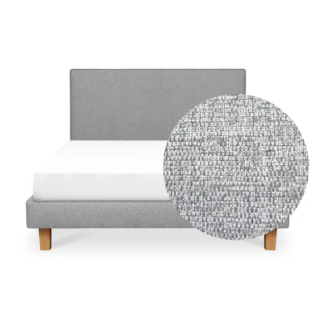 ESSENTIALS Queen Headboard Divan Bed - Pebble (Eco Clean Fabric) - 1 - Grey upholstered bed with wooden legs, white