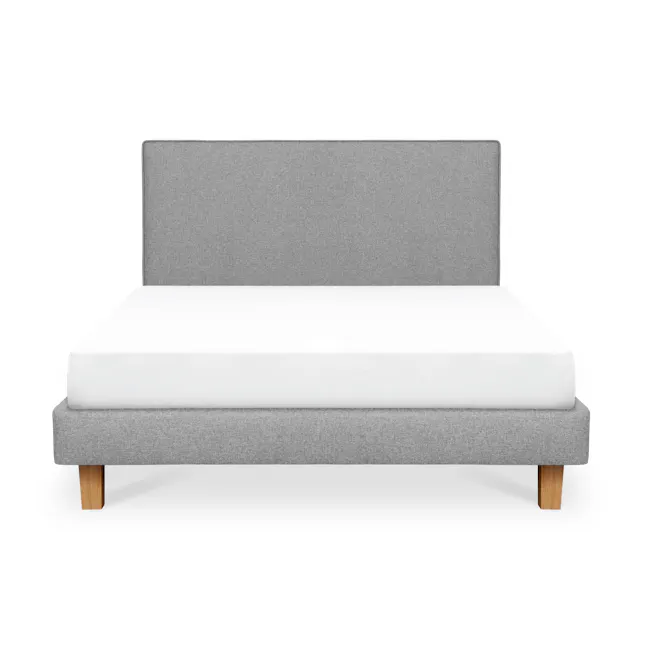 ESSENTIALS Queen Headboard Divan Bed - Pebble (Eco Clean Fabric) - 3 - Grey upholstered bed with wooden legs, minimalist