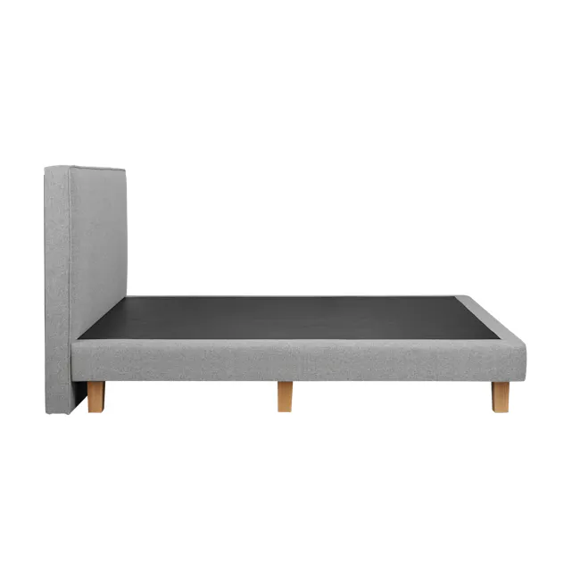ESSENTIALS Queen Headboard Divan Bed - Pebble (Eco Clean Fabric) - 6 - Modern minimalist bed with gray upholstered headboard