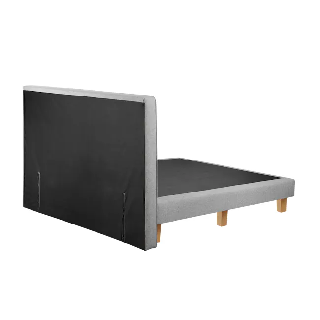 ESSENTIALS Queen Headboard Divan Bed - Pebble (Eco Clean Fabric) - 5 - Grey upholstered sofa with black fabric cover, wooden