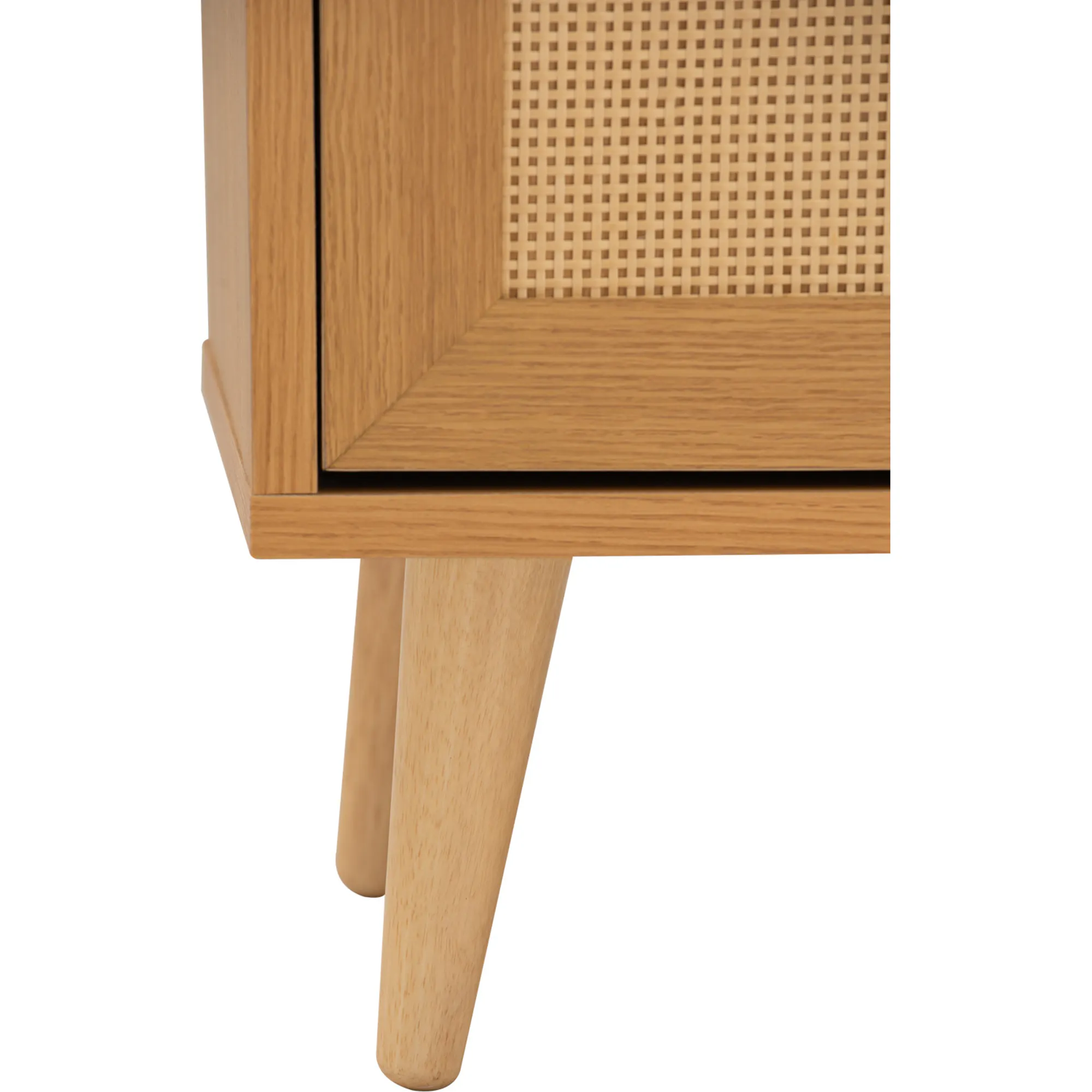 Dayne Rattan Bedside Table - 9 - Wooden side table, natural wood finish, minimalist design, wooden legs, small side shelf