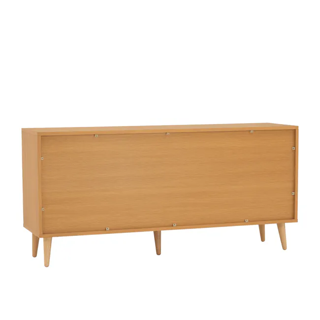Dayne Rattan Sideboard 1.5m - 13 - Wooden sideboard, minimalist design, light wood finish, four legs, simple structure, open