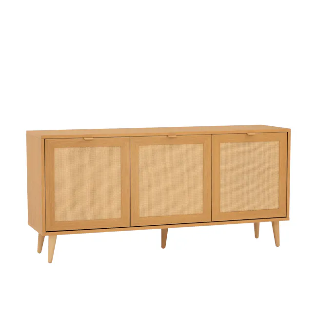 Dayne Rattan Sideboard 1.5m - 14 - Wooden sideboard, light wood finish, woven screen doors, three cabinet doors, minimalist