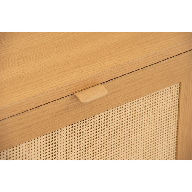 Dayne Rattan Sideboard 1.5m - 6 - Wooden drawer handle, natural wood finish, minimalist design, textured surface, woven