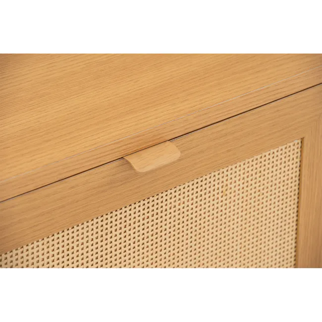 Dayne Rattan Sideboard 1.5m - 6 - Wooden drawer handle, natural wood finish, minimalist design, textured surface, woven