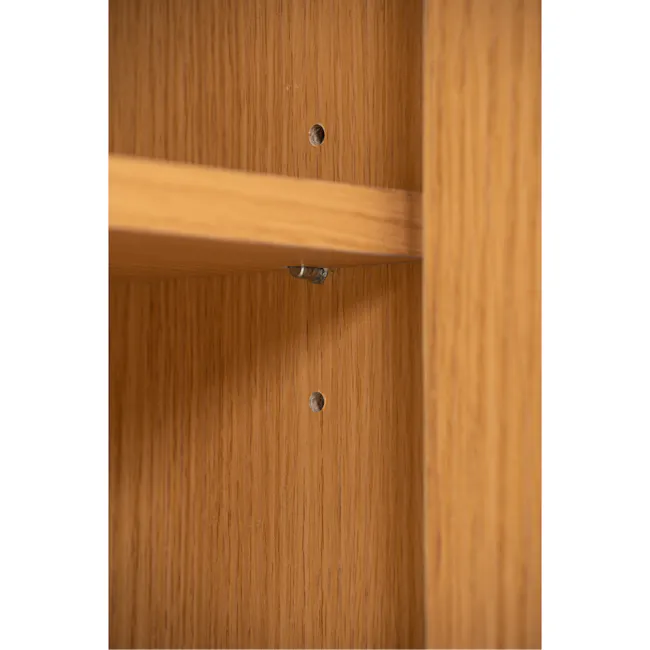 Dayne Rattan Sideboard 1.5m - 7 - Wooden shelf, metal hook, hole in wood, wooden texture, vertical grain, natural wood