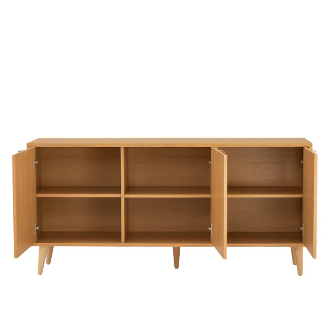 Dayne Rattan Sideboard 1.5m - 2 - Wooden shelf, open shelving, minimalist design, light brown finish, wooden legs, empty