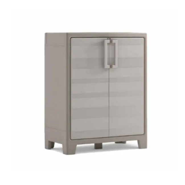 Gulliver Low Outdoor Cabinet - 1 - Sleek, modern cabinet with minimalist design, Gray color scheme with horizontal stripes