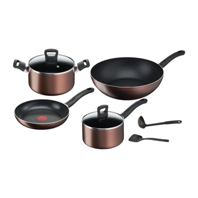 Tefal Day by Day 8pcs Set (FP24+WP28+SP18w/lid+Stwp 20 with Lid+Ladle+Spatula) G143S8 - 0