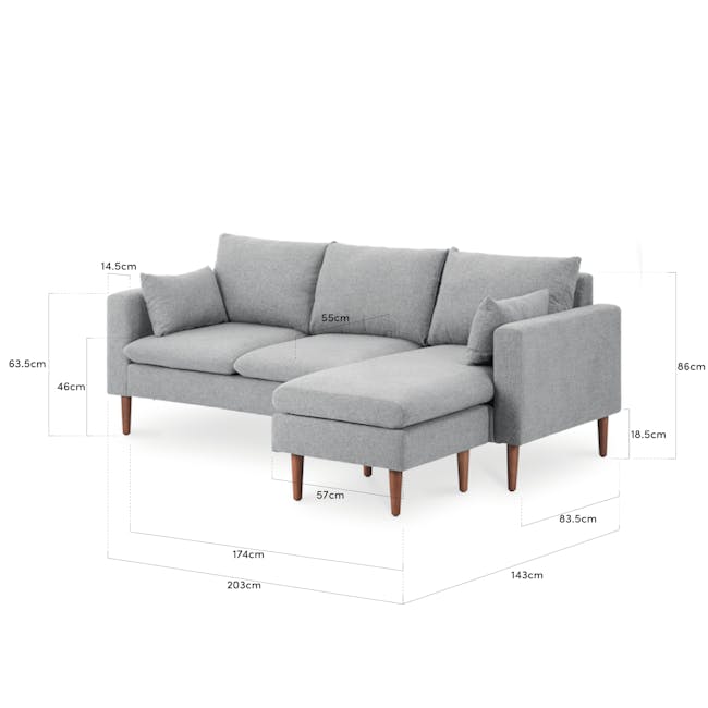 Alicia L-Shaped Sofa - Slate - 6 - Grey upholstered sofa, 55 cm seat cushion, 5 cm backrest, 5 cm overall length, 46 cm seat