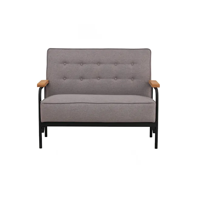 Daryl 2 Seater Sofa - Grey - 3 - Modern upholstered sofa, gray fabric, tufted design, wooden armrests, black metal frame