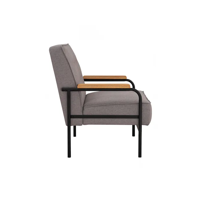 Daryl 2 Seater Sofa - Grey - 4 - modern armchair, gray upholstered, black metal frame, wooden seat, minimalist design, cozy
