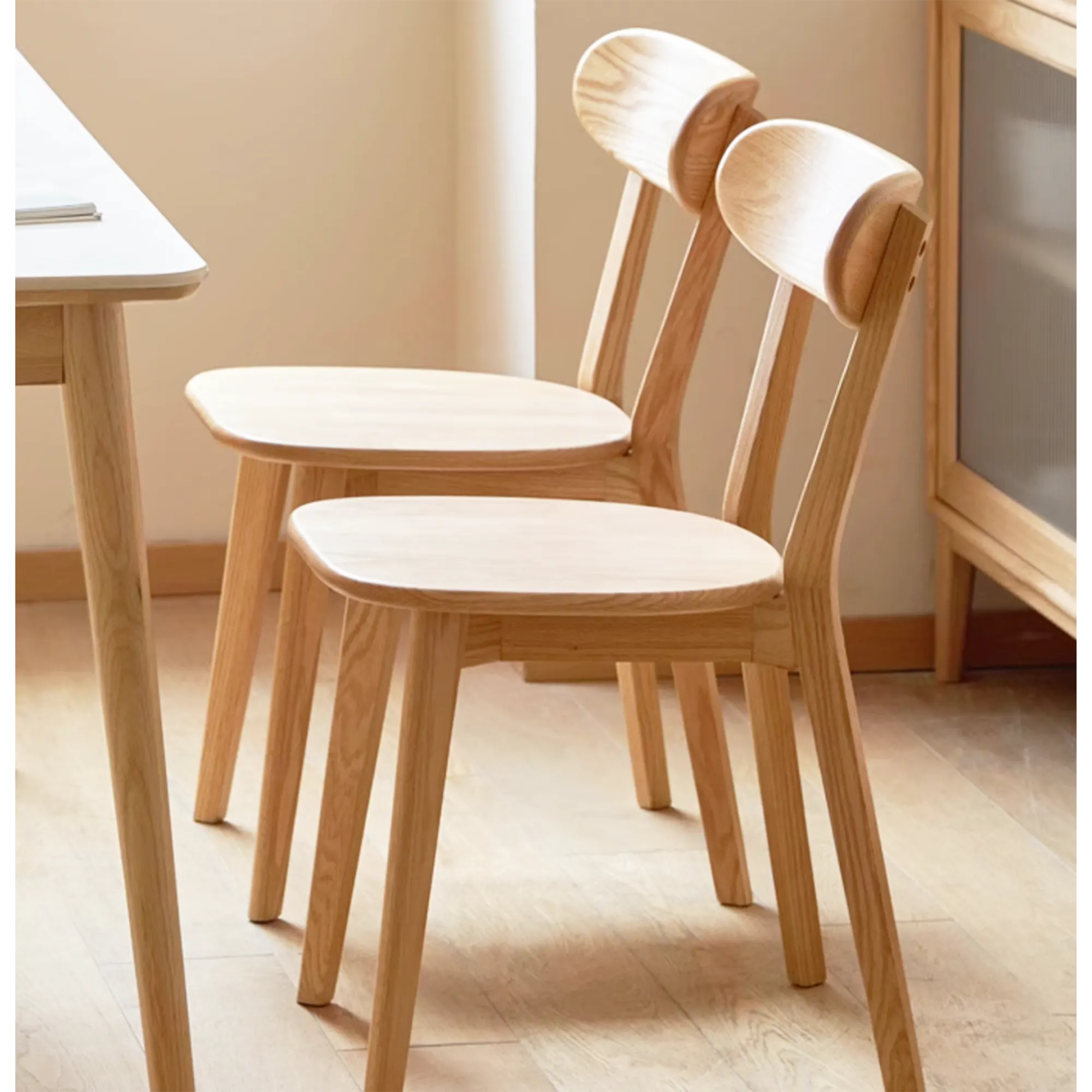 Blane Chair - Oak - 11 - Wooden dining chairs, minimalist design, natural wood finish, light wooden legs, round seat and